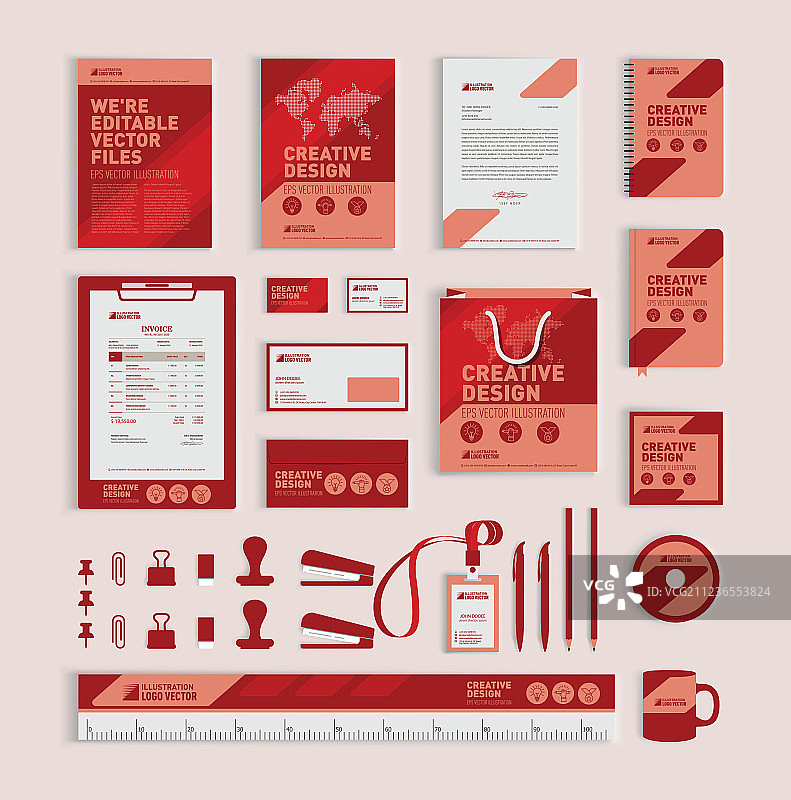 红色几何企业形象设计模板图片素材