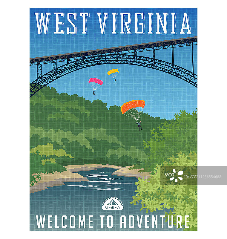 西弗吉尼亚州旅行海报或贴纸图片素材