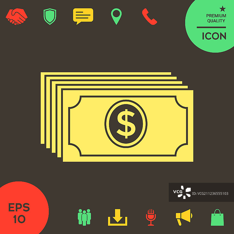 带美元图标的成叠纸币图片素材