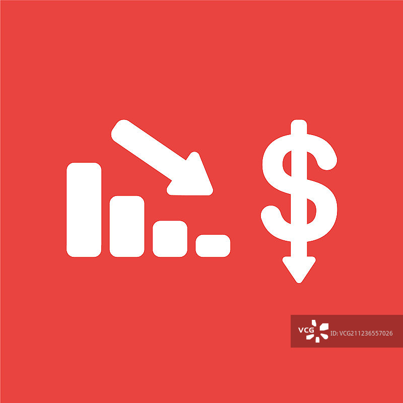 红色销售条形图和美元图标概念图片素材