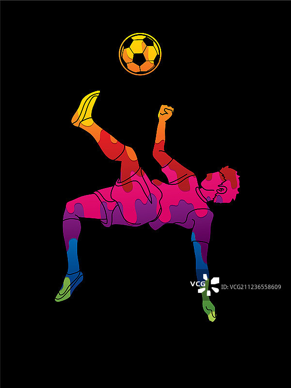 足球运动员的翻筋斗倒钩踢图片素材