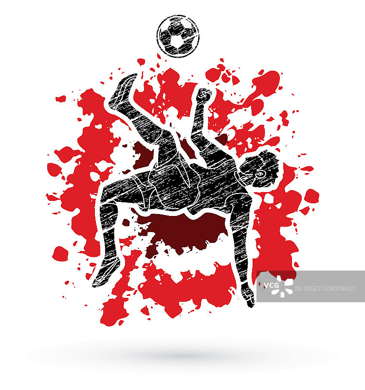 足球运动员的翻筋斗倒钩踢图片素材