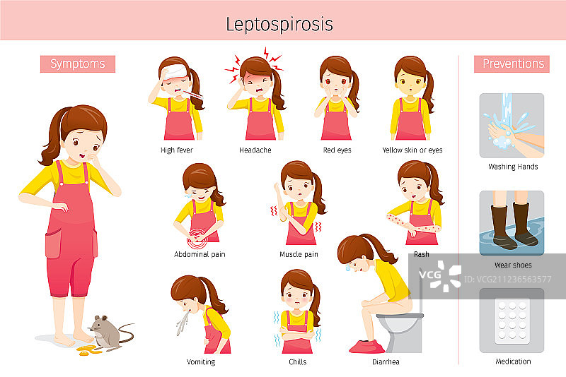 女孩与钩端螺旋体病症状和预防图片素材