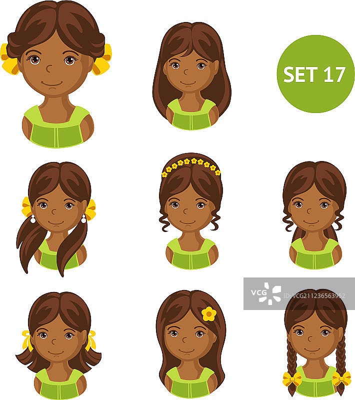 有着各种发型的可爱非洲小女孩图片素材