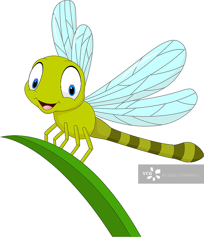 卡通趣味树叶上的蜻蜓图片素材