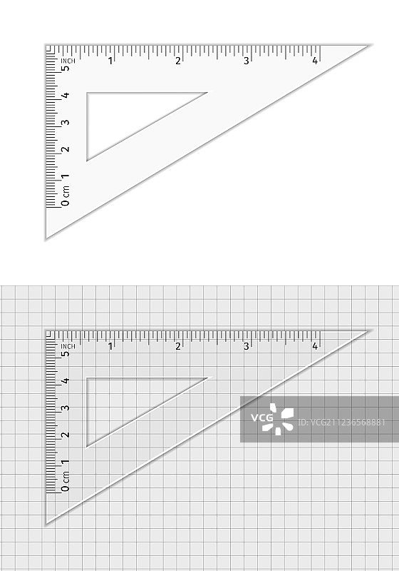 测量工具：5厘米和4英寸的三角尺图片素材
