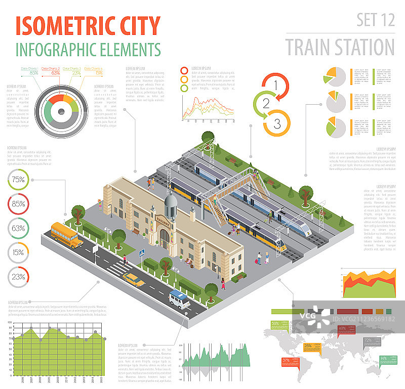 3D 2.5D火车站和城市地图图片素材