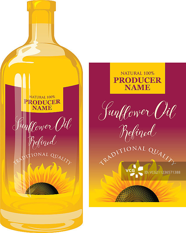 玻璃瓶装葵花籽油标签图片素材