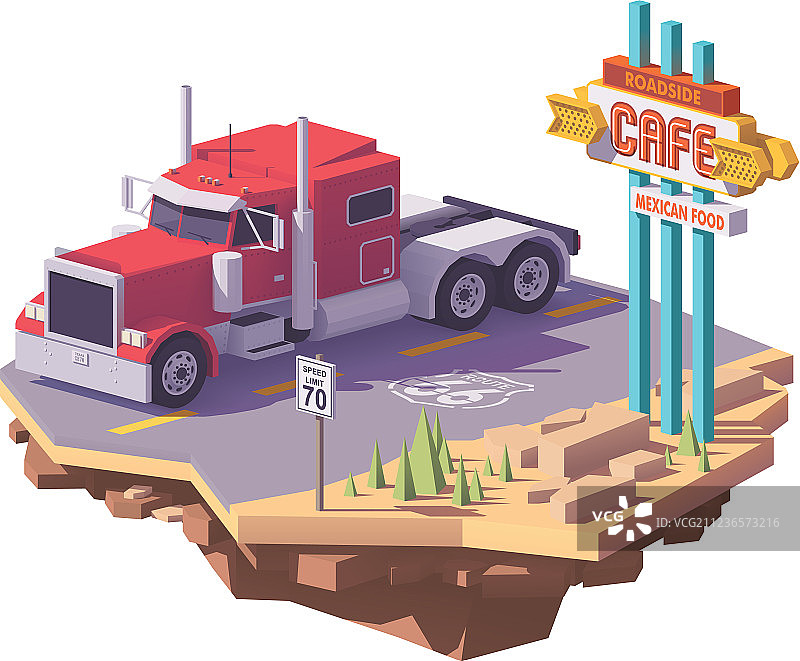 低多边形美式经典半挂卡车图片素材