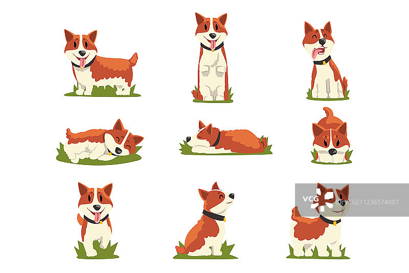 一组卡通红毛柯基犬图片素材