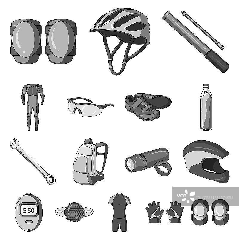 自行车装备单色图标合集图片素材