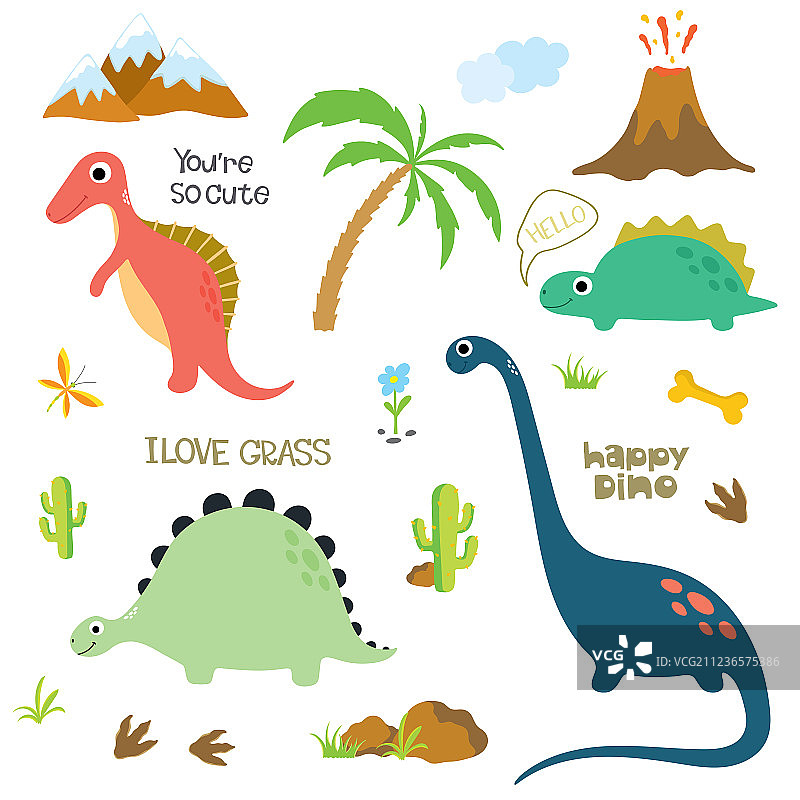 恐龙足迹火山棕榈树石图片素材