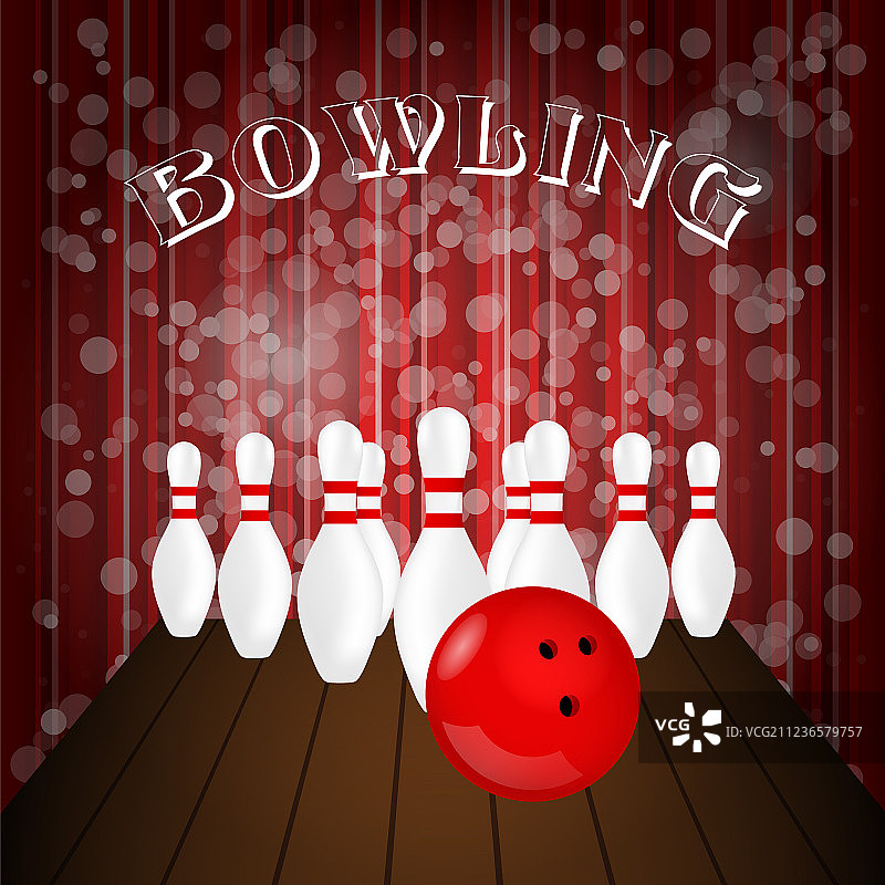 白色球瓶和红色球保龄球海报图片素材