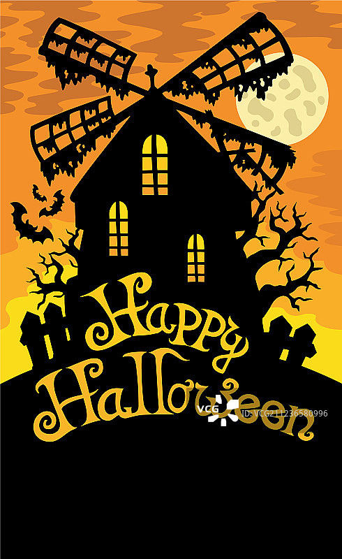 带有万圣节快乐标志的磨坊图片素材