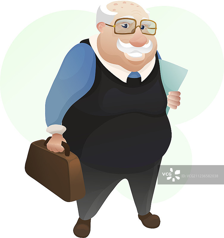 微笑老人携带皮包和文件图片素材
