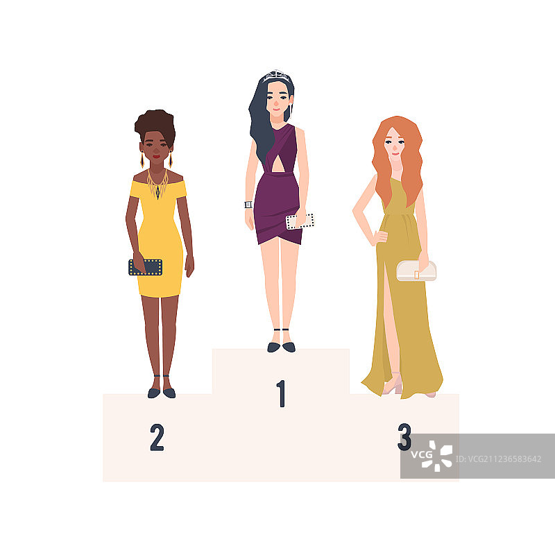 穿着优雅晚礼服的三位美女图片素材