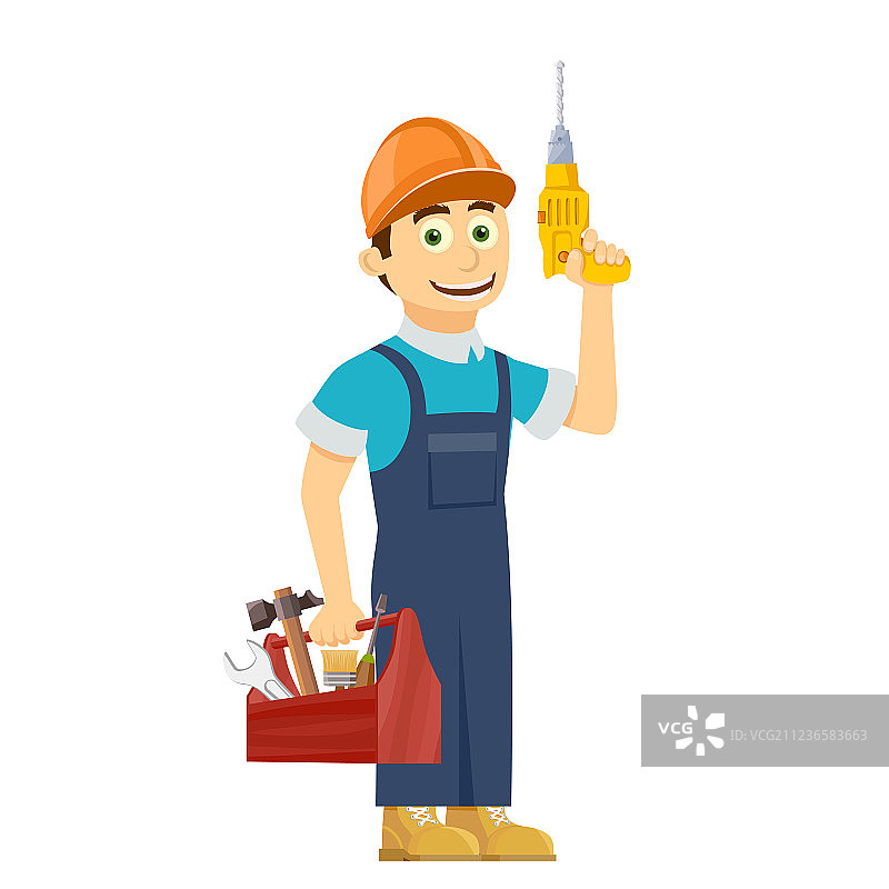 建筑工人手提工具箱图片素材