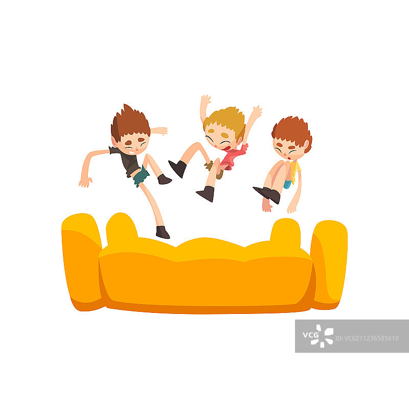 快乐的孩子们在充气蹦床上跳跃图片素材