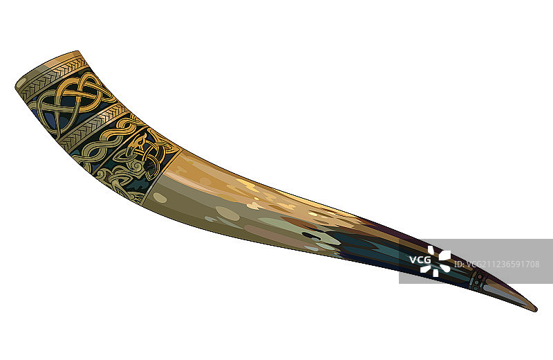 装饰有斯堪的纳维亚图案的维京饮酒角图片素材