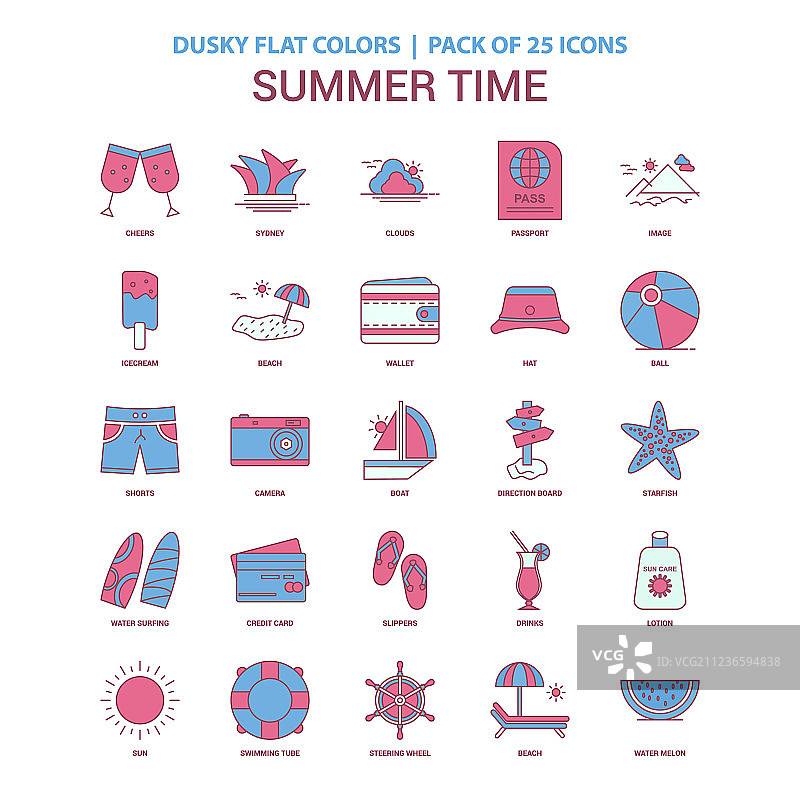 夏季图标复古扁平风格图片素材