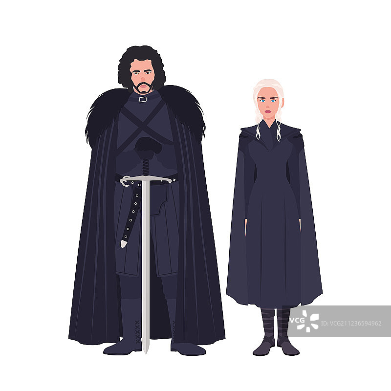 身着黑衣的琼恩·雪诺和丹妮莉丝·坦格利安图片素材