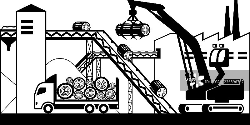 卡车运送木材到造纸厂图片素材