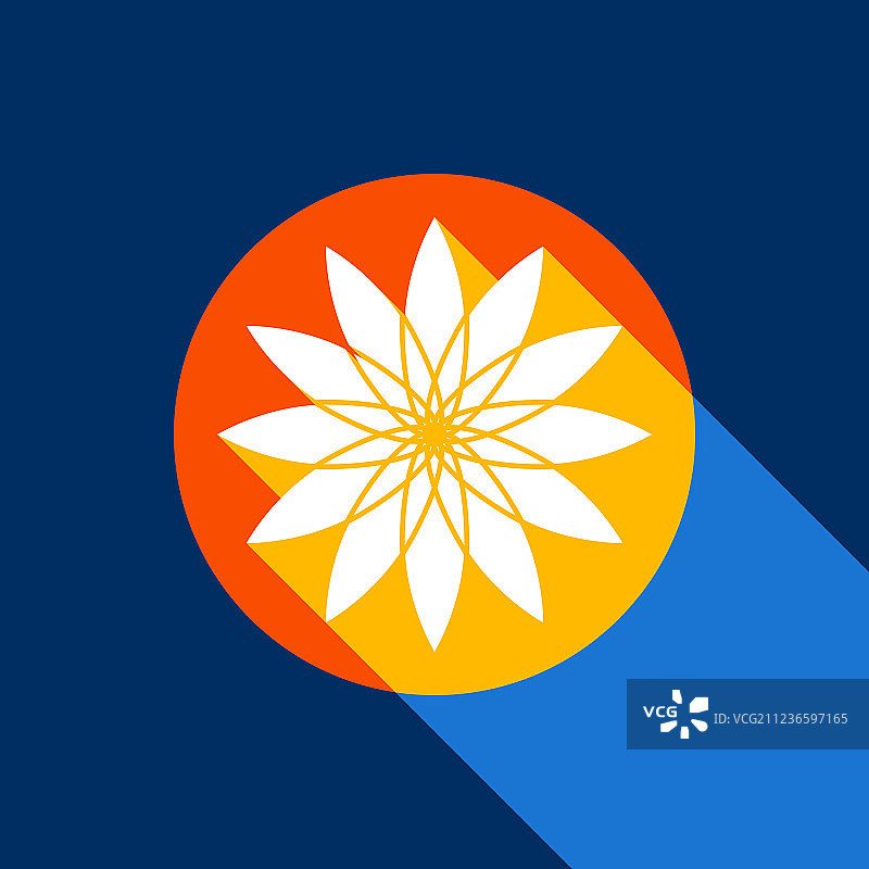 橘色圆圈上的白色花朵标志图标图片素材