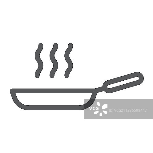 煎锅线性图标、厨房和烹饪油炸图片素材
