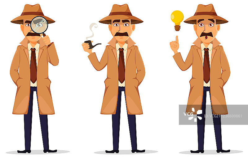 戴帽子和外套的英俊侦探图片素材