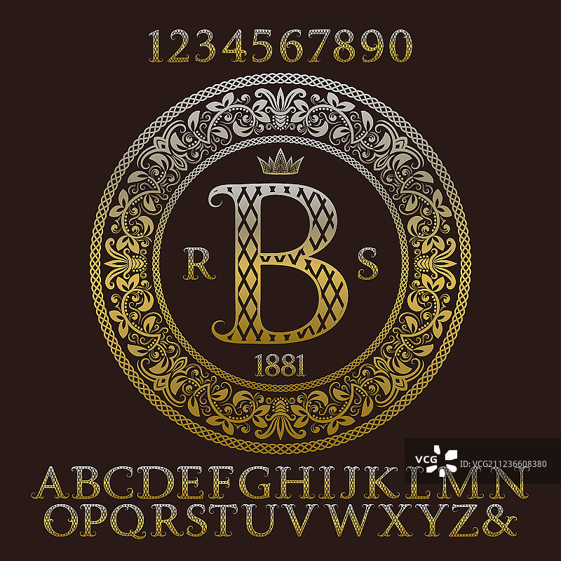 带字母组合的图案金色字母和数字图片素材
