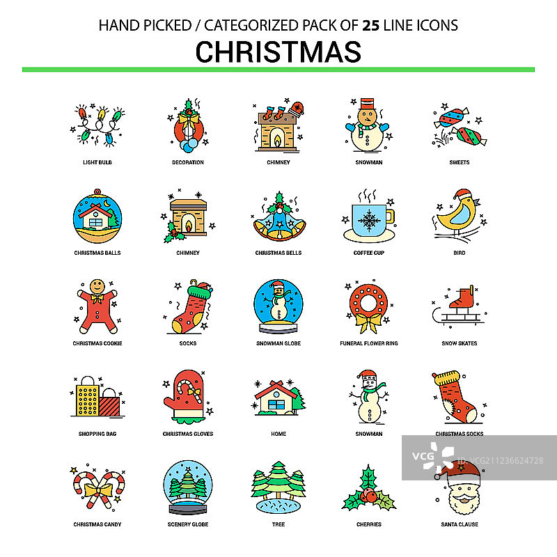 圣诞节扁平线条图标集-商业概念图片素材