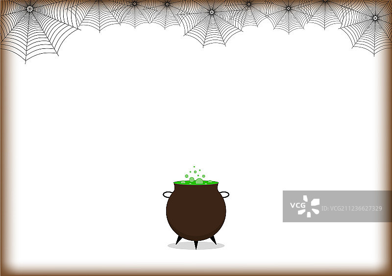 万圣节女巫坩埚与绿色药水蜘蛛图片素材