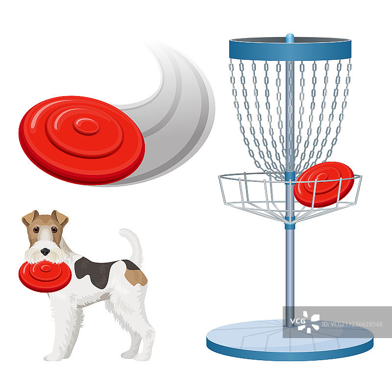 飞盘高尔夫球比赛彩色套装图片素材