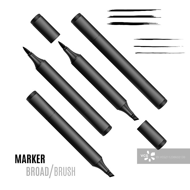 黑色双头写实马克笔套装图片素材