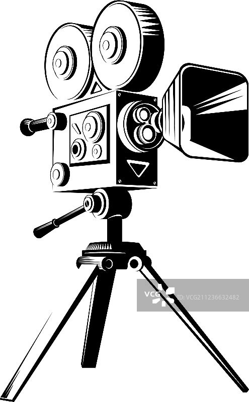 三脚架上的黑色复古电影摄影机图片素材