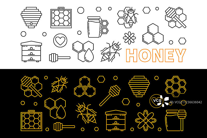 蜂蜜和养蜂线性横幅图片素材