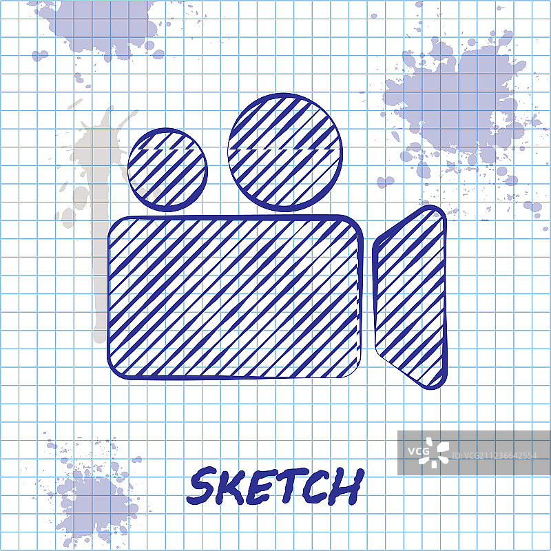 已隔离的素描线条电影或摄像机图标图片素材