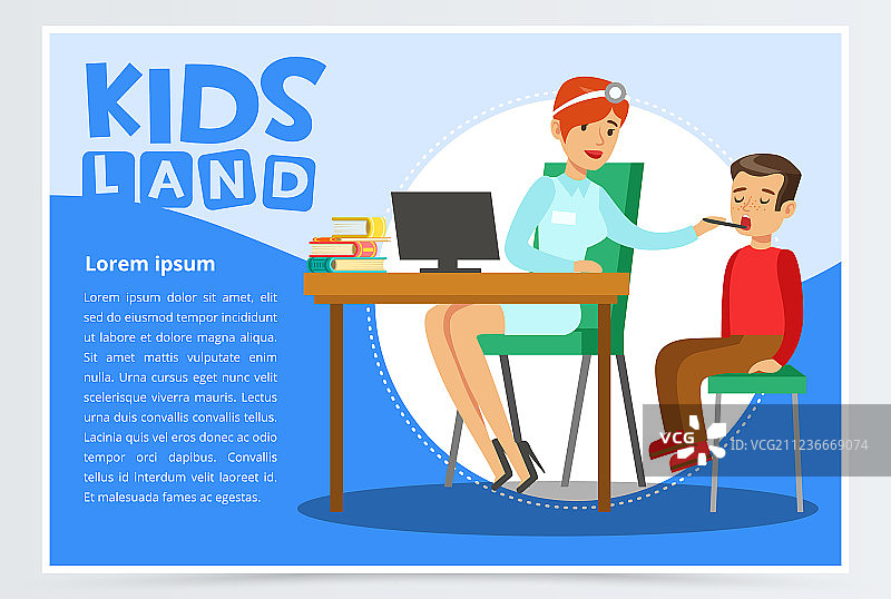 女儿科医生检查男孩的喉咙图片素材