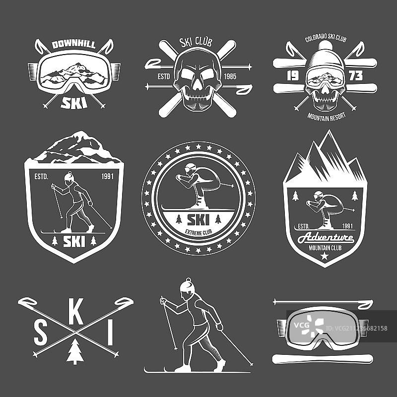 复古滑雪标签和设计元素合集图片素材