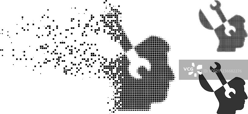 溶解的点状半色调思维扳手工具图标图片素材