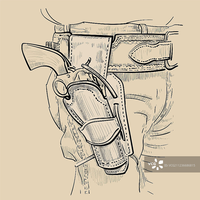 带左轮柯尔特模型的牛仔快拔枪套图片素材