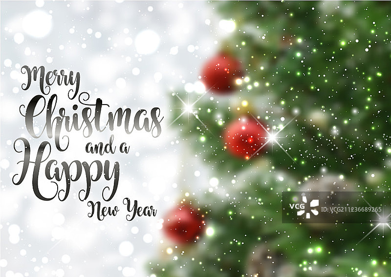 具有散焦树的圣诞节文字背景图片素材