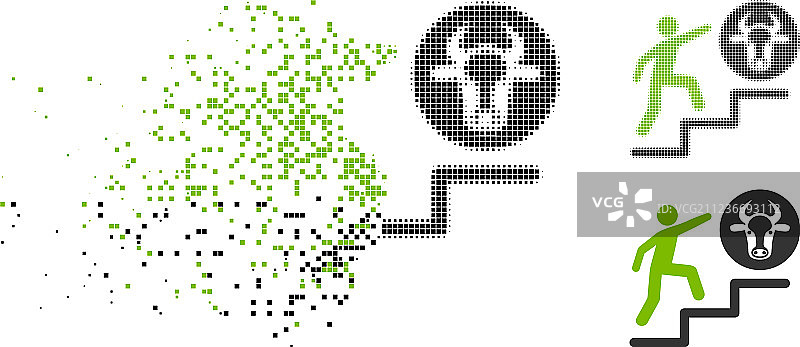 动态像素化半色调人物攀爬至牛图标图片素材