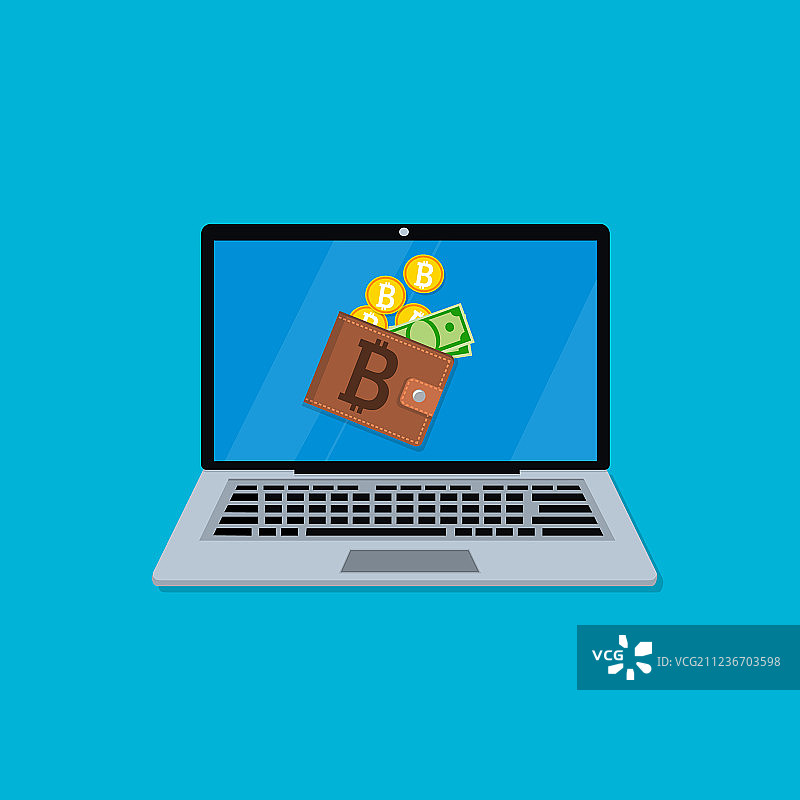 带有钱包的笔记本电脑屏幕图片素材