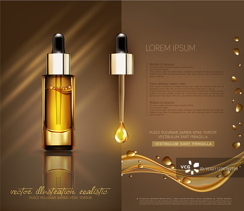 带有专业面部精华液的玻璃小瓶图片素材