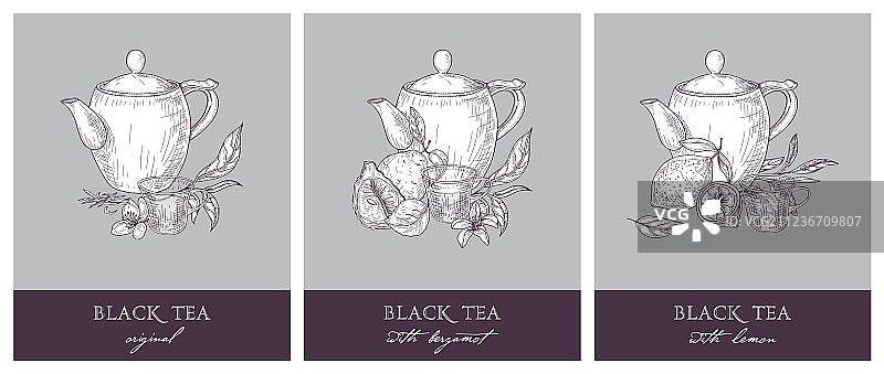 精美茶壶茶杯标签合集图片素材