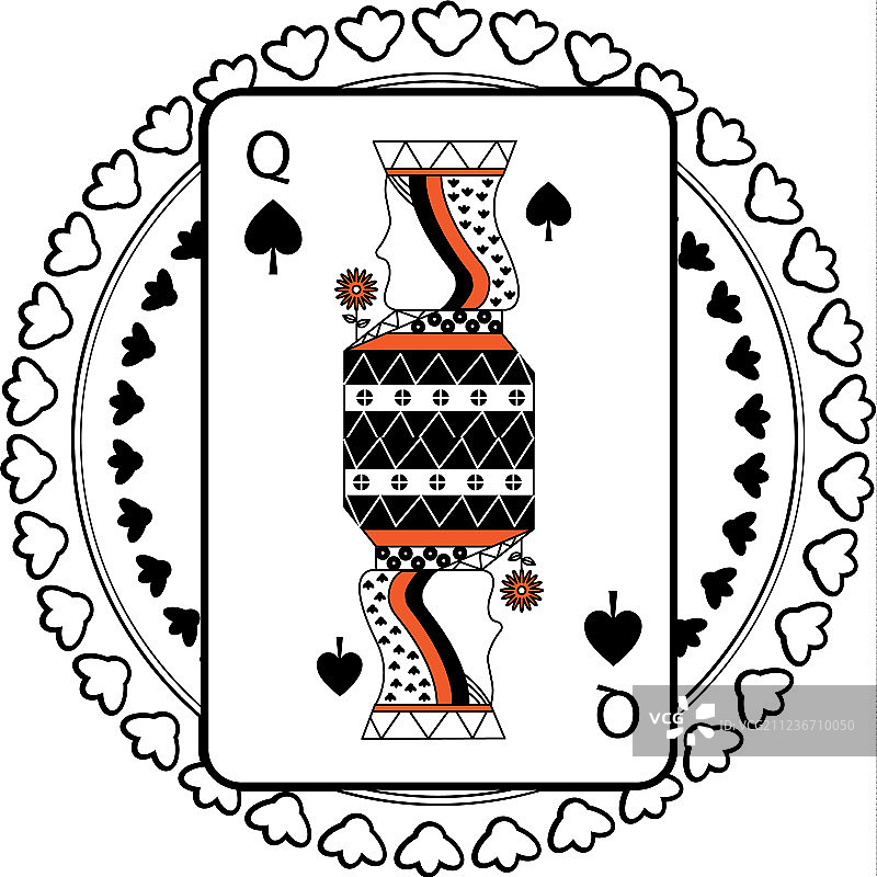 扑克牌皇后人物圆形图案图片素材