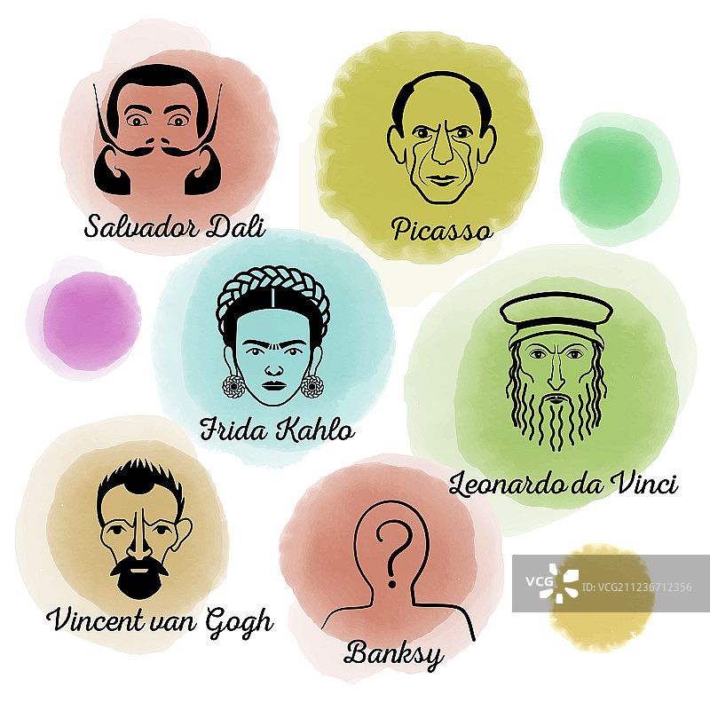 著名艺术家图标集图片素材