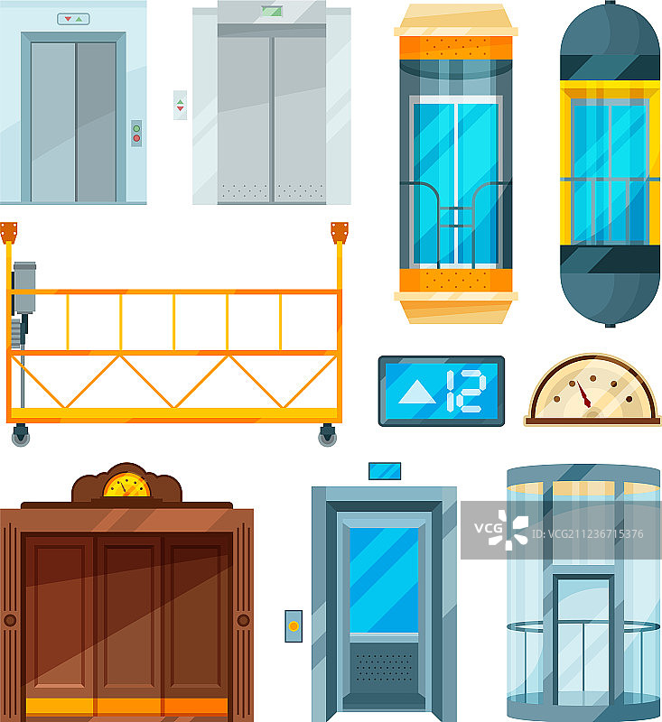 不同的现代玻璃电梯合集图片素材