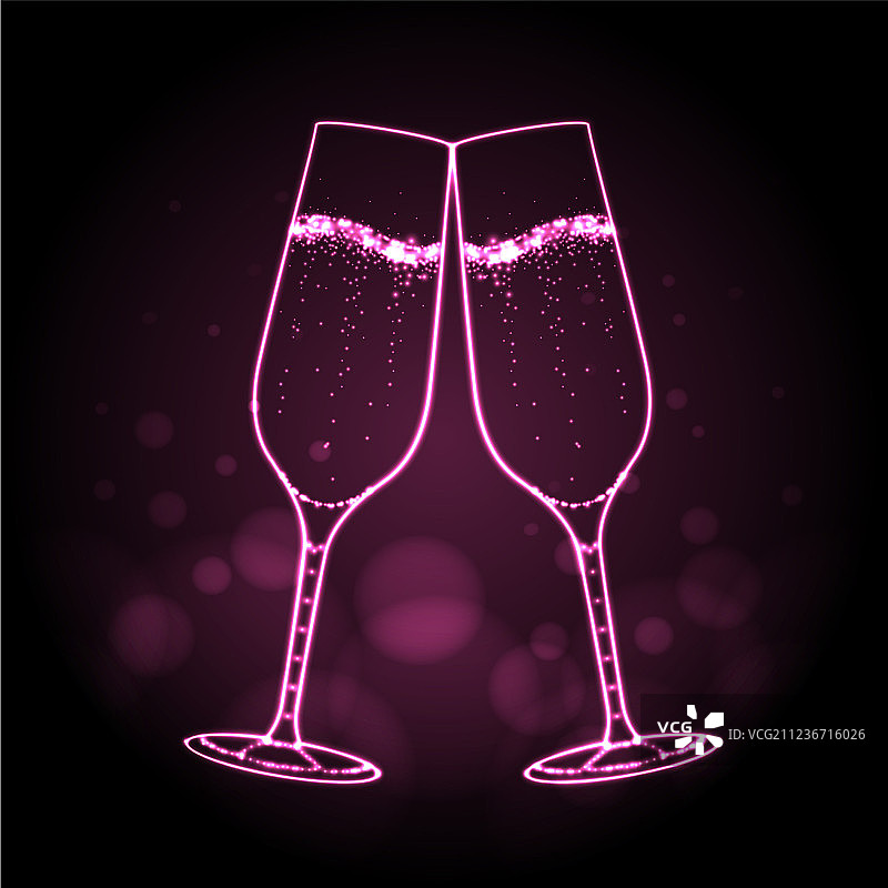 粉色背景上的香槟酒杯霓虹灯标志图片素材
